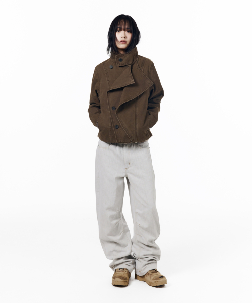 High Neck Wrap Jacket (Brown)
