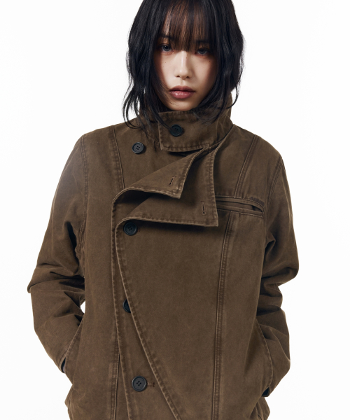High Neck Wrap Jacket (Brown)