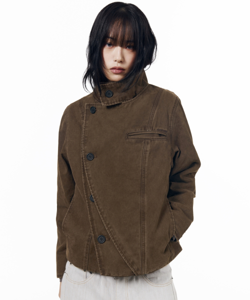 High Neck Wrap Jacket (Brown)