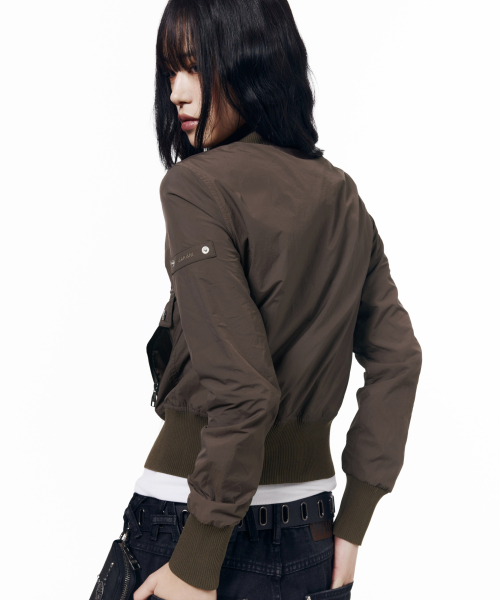 High Neck Nylon Blouson (Brown)