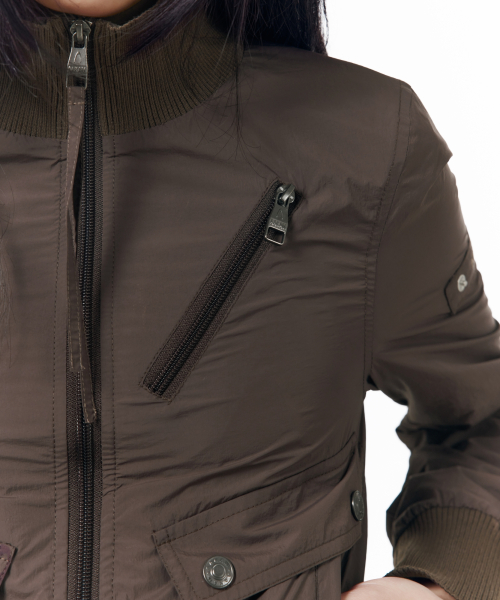 High Neck Nylon Blouson (Brown)