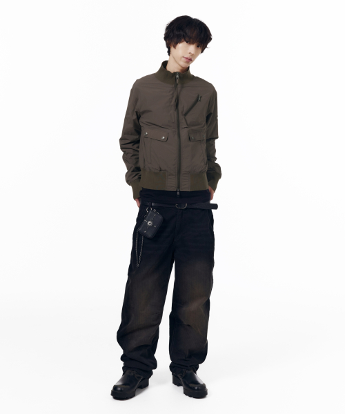 High Neck Nylon Blouson (Brown)