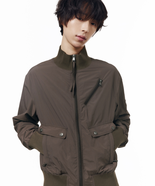 High Neck Nylon Blouson (Brown)