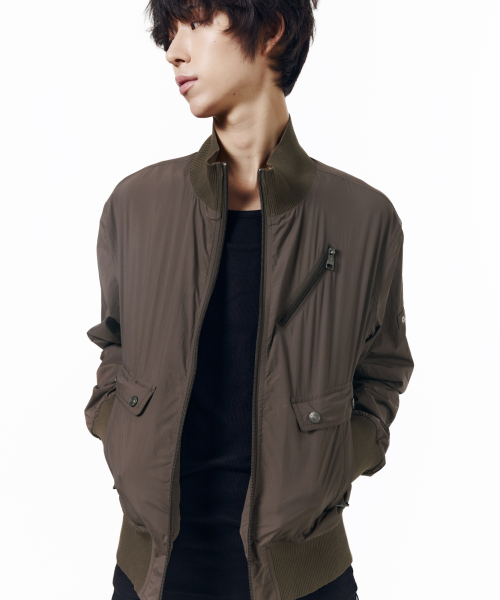 High Neck Nylon Blouson (Brown)