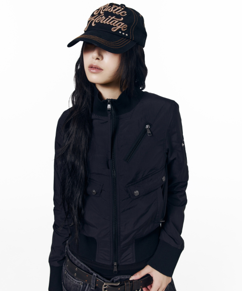 High Neck Nylon Blouson (Black)