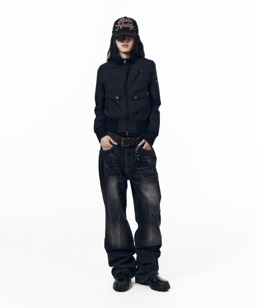 High Neck Nylon Blouson (Black)