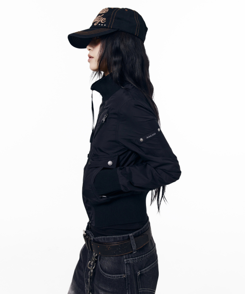 High Neck Nylon Blouson (Black)