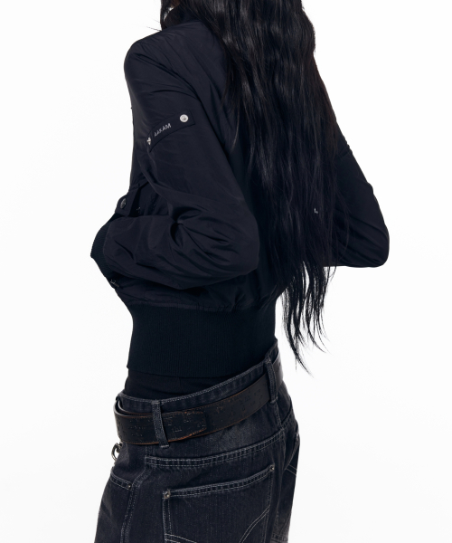 High Neck Nylon Blouson (Black)