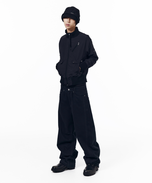 High Neck Nylon Blouson (Black)