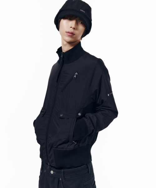 High Neck Nylon Blouson (Black)