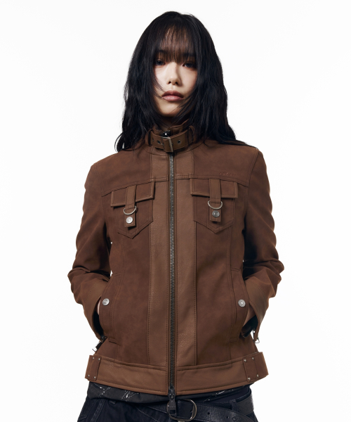 Mixed Leather Jacket (Brown)