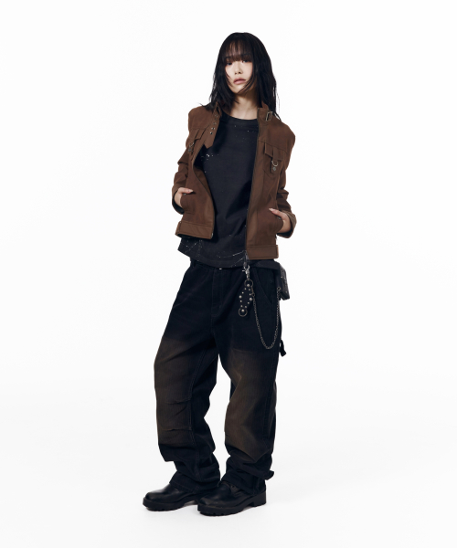 Mixed Leather Jacket (Brown)