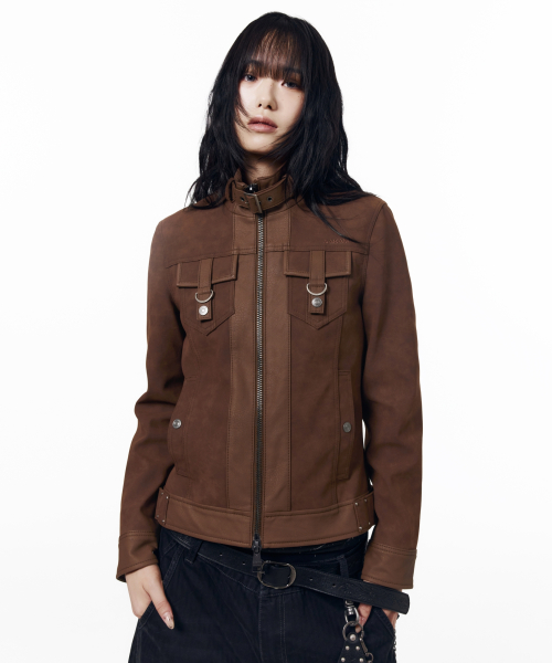 Mixed Leather Jacket (Brown)