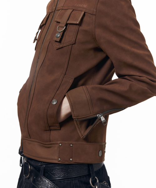 Mixed Leather Jacket (Brown)