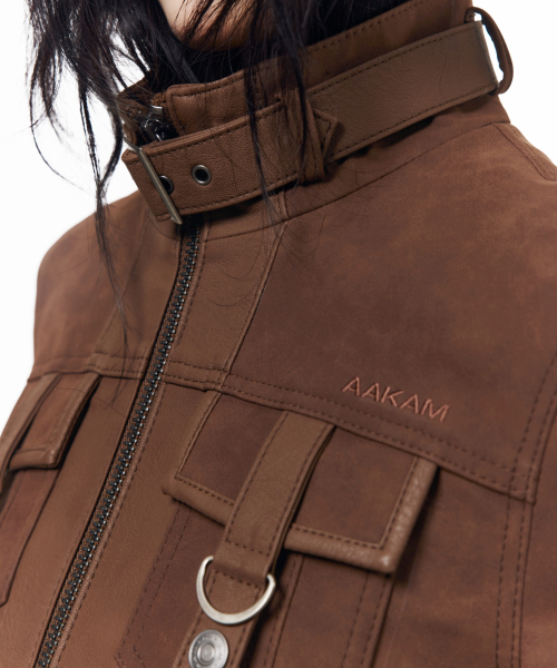 Mixed Leather Jacket (Brown)