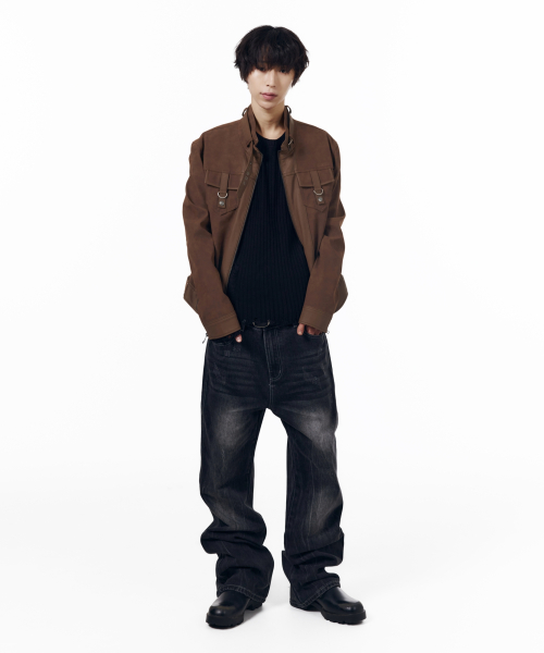 Mixed Leather Jacket (Brown)