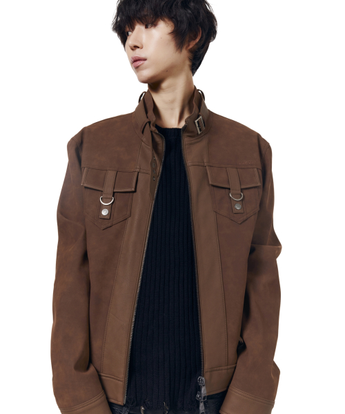 Mixed Leather Jacket (Brown)