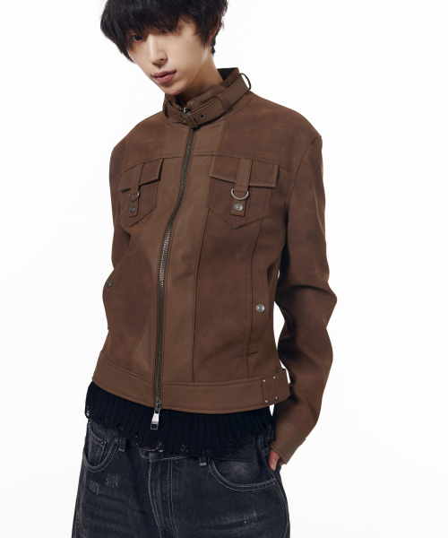 Mixed Leather Jacket (Brown)