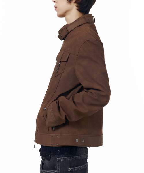 Mixed Leather Jacket (Brown)