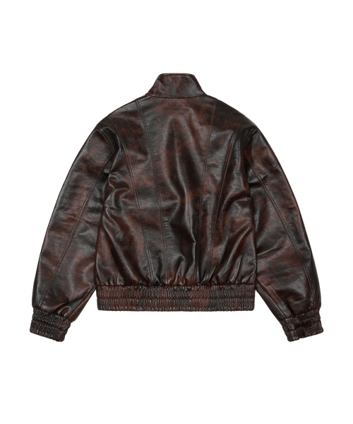 Epaulet High Neck Leather Jacket (Brown)