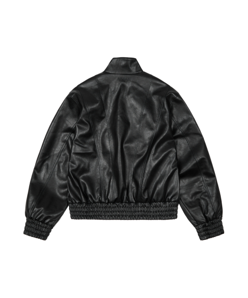 Epaulet High Neck Leather Jacket (Black)