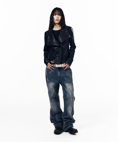 Biker Wrap Leather Jacket (Black)