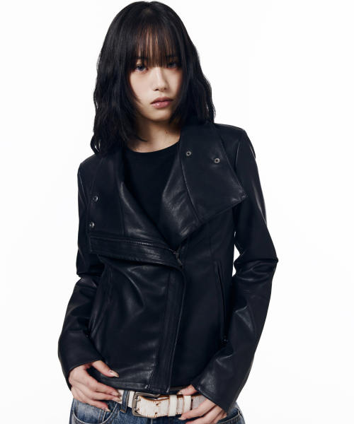 Biker Wrap Leather Jacket (Black)