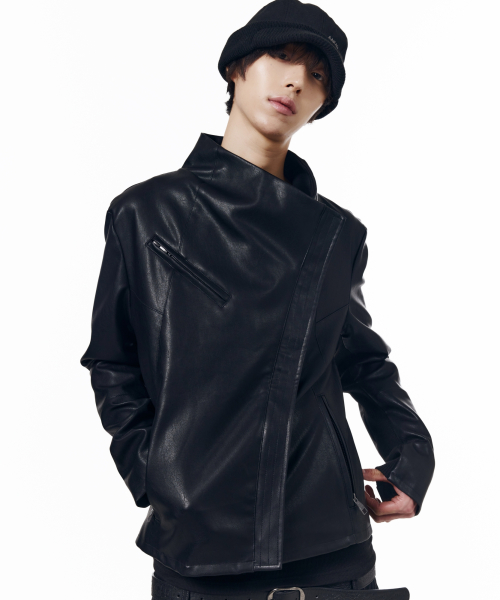 Biker Wrap Leather Jacket (Black)