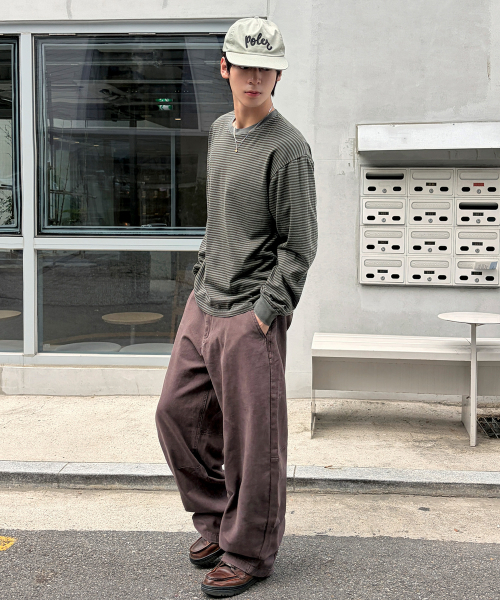 가먼트 다잉 커브드 코튼 팬츠[페이드버건디]