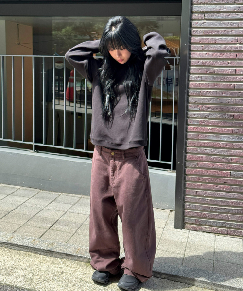 가먼트 다잉 커브드 코튼 팬츠[페이드버건디]