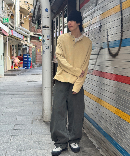 가먼트 다잉 커브드 코튼 팬츠[카키]