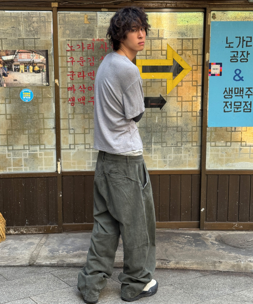 가먼트 다잉 커브드 코튼 팬츠[카키]