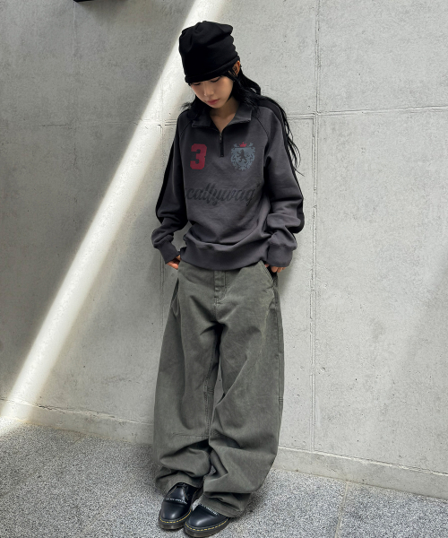 가먼트 다잉 커브드 코튼 팬츠[카키]