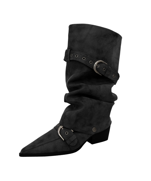 Wrinkled 2Way Stiletto Boots_Black