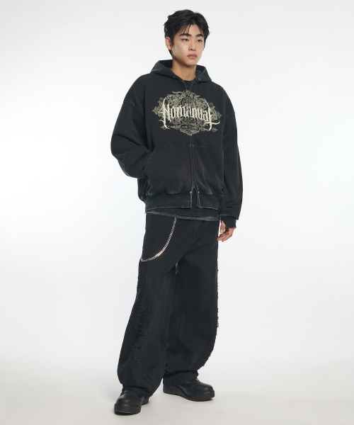 DARK CREST HOODED ZIP-UP - WASHED BLACK