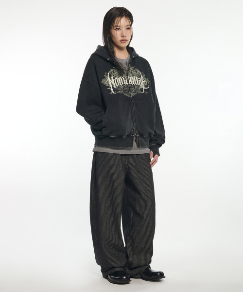 DARK CREST HOODED ZIP-UP - WASHED BLACK