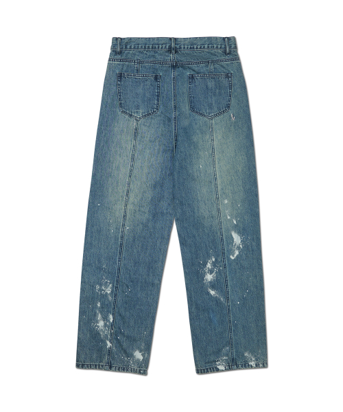 PAINT BRUSHED DENIM PANTS - WASHED BLUE