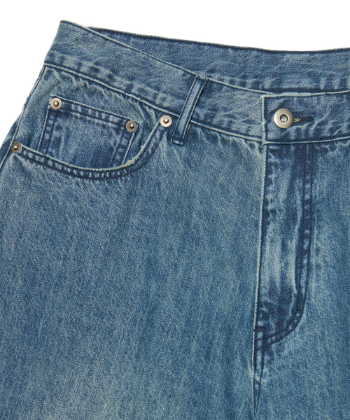 PAINT BRUSHED DENIM PANTS - WASHED BLUE
