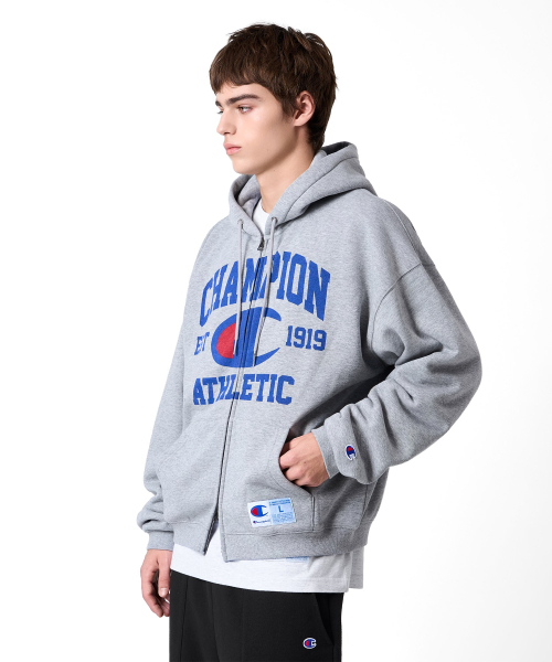 로고 벌룬핏 기모 후드 집업 Medium Grey