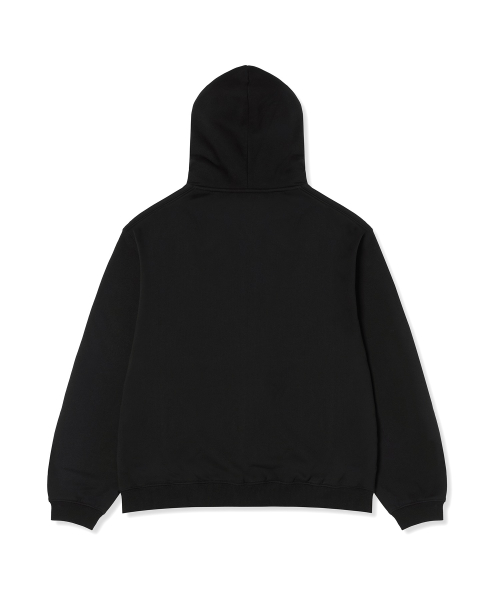 로고 벌룬핏 기모 후드 집업 Black
