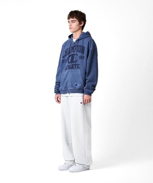 로고 벌룬핏 다잉 후드 집업 Blue