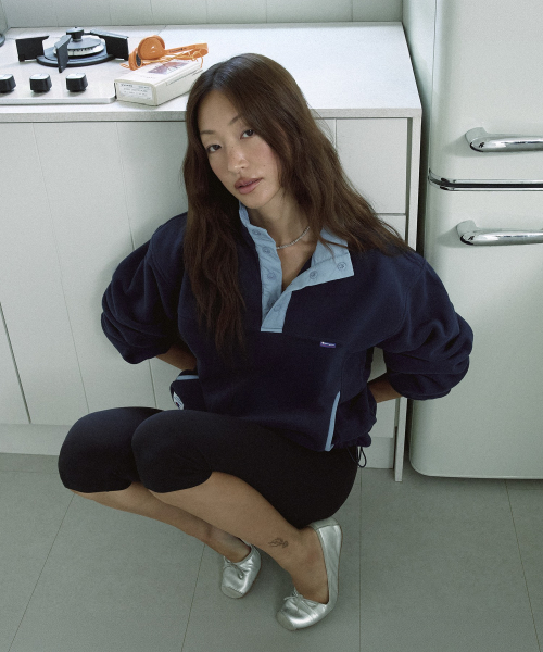 폴라텍 컬러블록 플리스 아노락 Navy