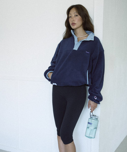 폴라텍 컬러블록 플리스 아노락 Navy