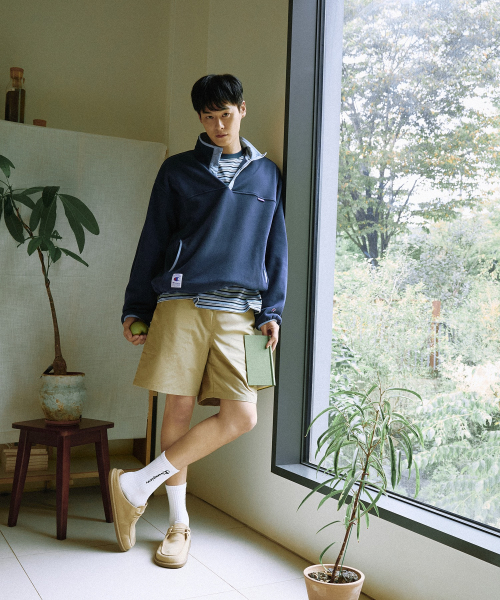 폴라텍 컬러블록 플리스 아노락 Navy