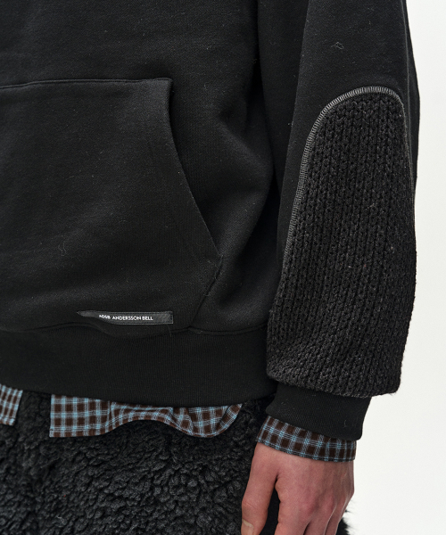 UNISEX KNIT PANEL FLEECE HOODIE (BLACK)