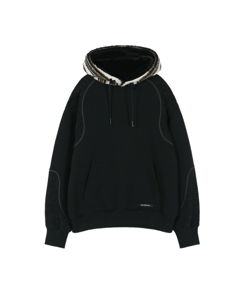 UNISEX KNIT PANEL FLEECE HOODIE (BLACK)