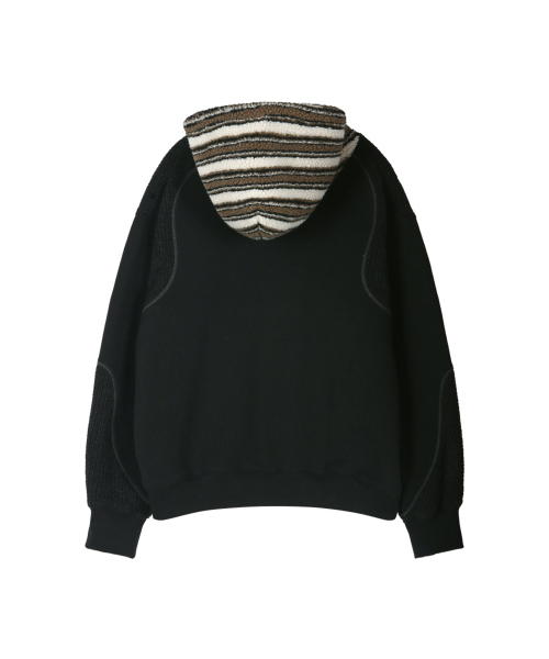 UNISEX KNIT PANEL FLEECE HOODIE (BLACK)