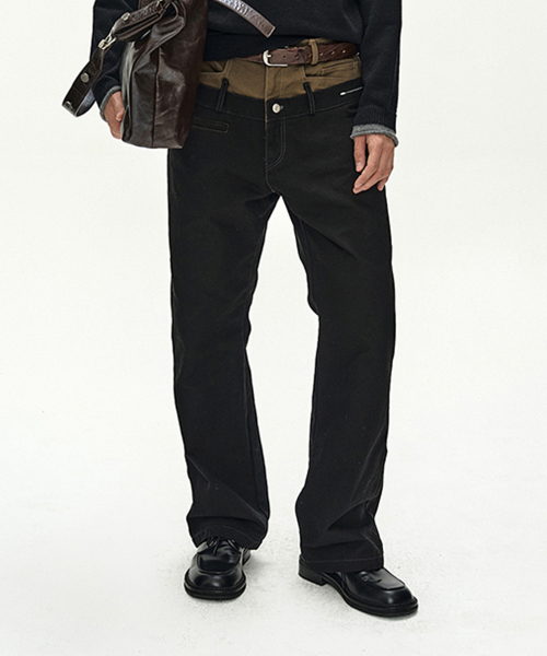 DOUBLE WAIST OXFORD WORK TROUSERS (BLACK/KHAKI)