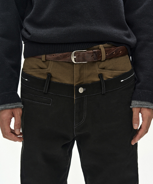 DOUBLE WAIST OXFORD WORK TROUSERS (BLACK/KHAKI)