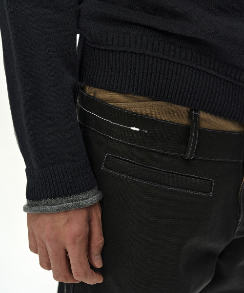DOUBLE WAIST OXFORD WORK TROUSERS (BLACK/KHAKI)